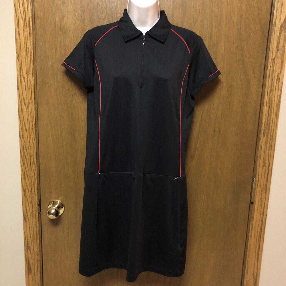 EP PRO size M TOUR TECH Short Sleeve GOLF Tennis Dress 1/4 ZIP BLACK/RED Z22